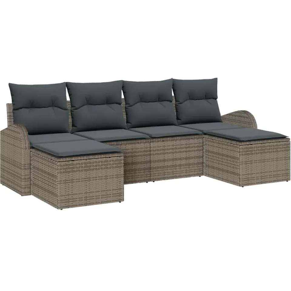 vidaXL Bankstel 6 st Grijs poly rattan