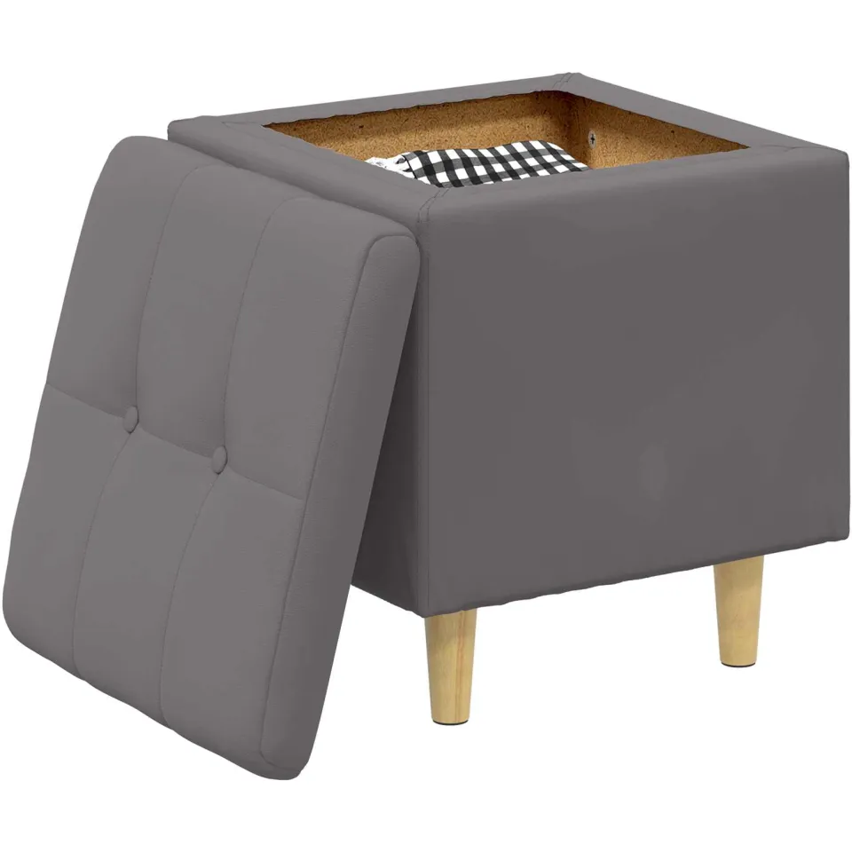 vidaXL Ottoman met Opbergruimte Grijs 40 x 40 x 45 cm Kunstleer