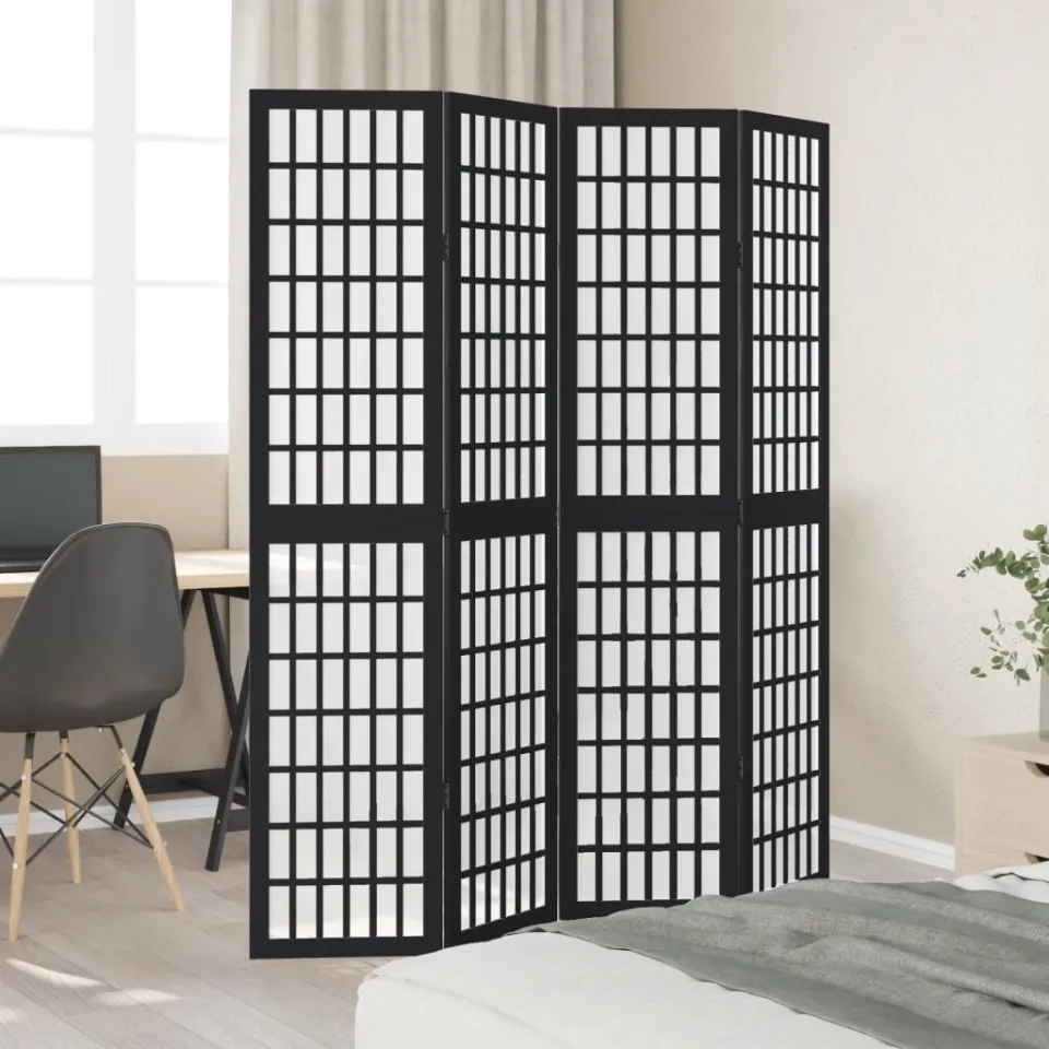 vidaXL Kamerscherm met 4 panelen massief paulowniahout zwart, foto 3