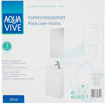 AquaVive - Praxis Eigen Merk Aquavive Fonteinmeubelset Zena - Inclusief Wastafel En Spiegel - Softclose - Hoogglans Wit - 39,8x21,5x60cm, foto 4