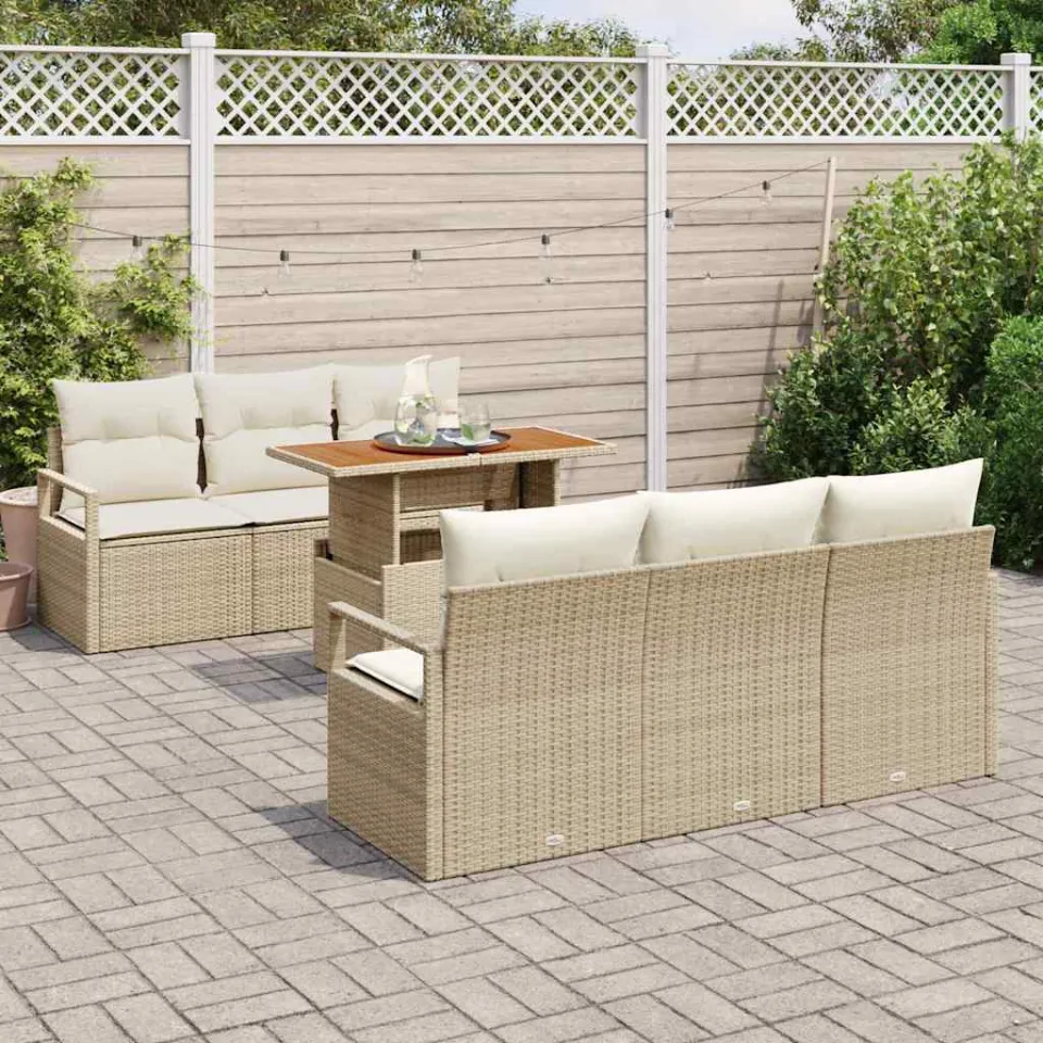 vidaXL Tuin Sofa Set 7 st Beige Poly riet, foto 3