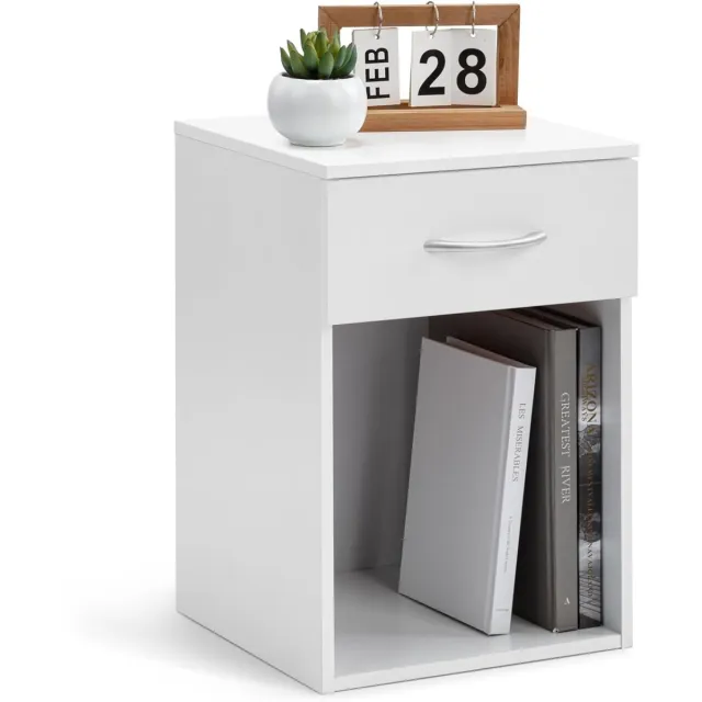 Famanu Witte bijzettafel met lade en handvat in tijdloos ontwerp, ideaal als nachtkastje of bijzettafel Neutraal