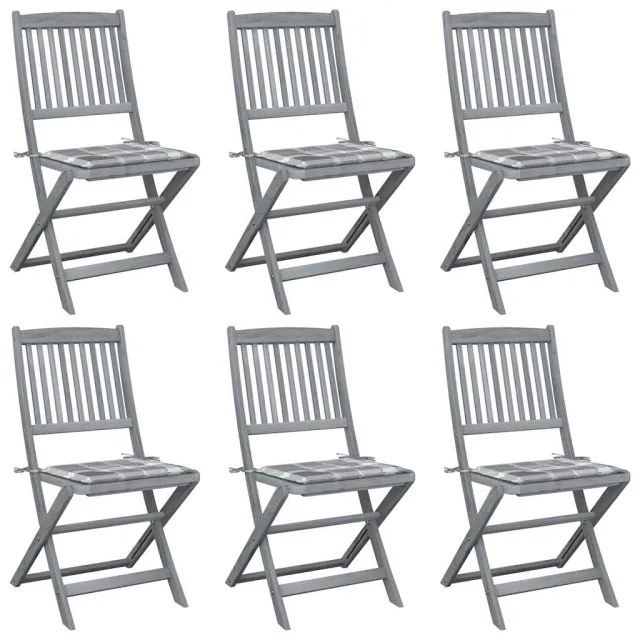 vidaXL Inklapbare stoelen 6 st met kussens massief acaciahout Grijs