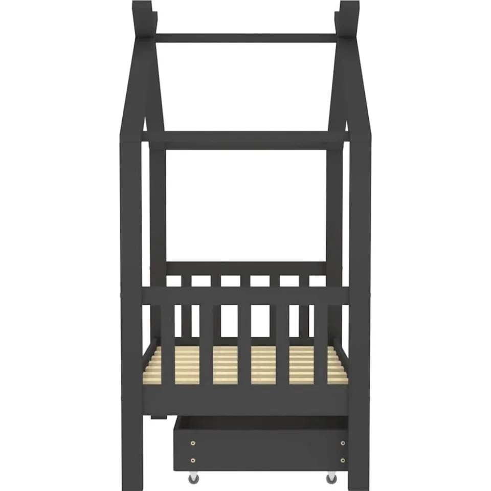 vidaXL Kinderbedframe met lade grenenhout donkergrijs 70x140 cm grijs, foto 3