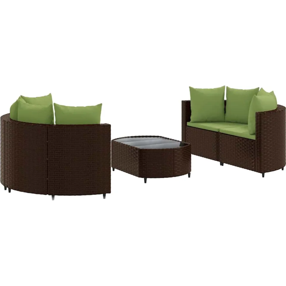 vidaXL 5-delige Loungeset met kussens poly rattan bruin, foto 3