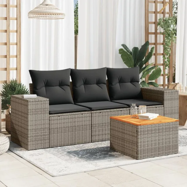 vidaXL 4-delige Loungeset met kussens poly rattan grijs, foto 2