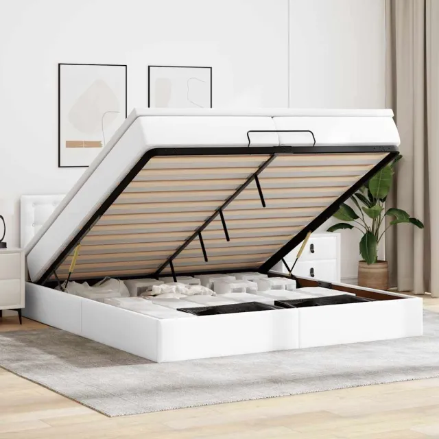 vidaXL Ottoman bed met matrassen en LED's 200x200cm kunstleer Wit