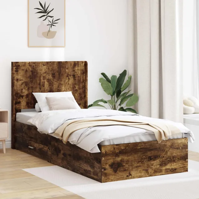 vidaXL Bedframe met opbergruimte en hoofdbord Gerookt eiken Bruin