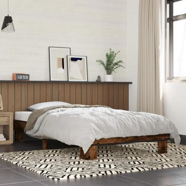 vidaXL Bedframe bewerkt hout en metaal gerookt eikenkleurig 75x190 cm