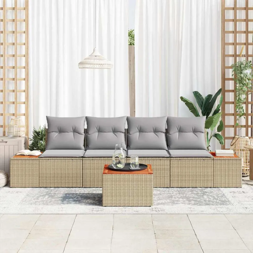 vidaXL Tuinbankenset 5 st Beige Poly riet, foto 3