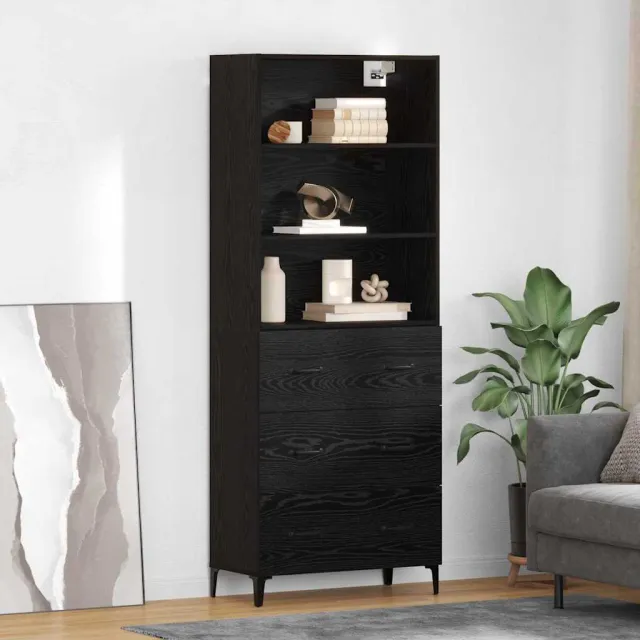 vidaXL Hoge kast Zwart Eiken 69,5 x 34 x 180 cm Bewerkt hout