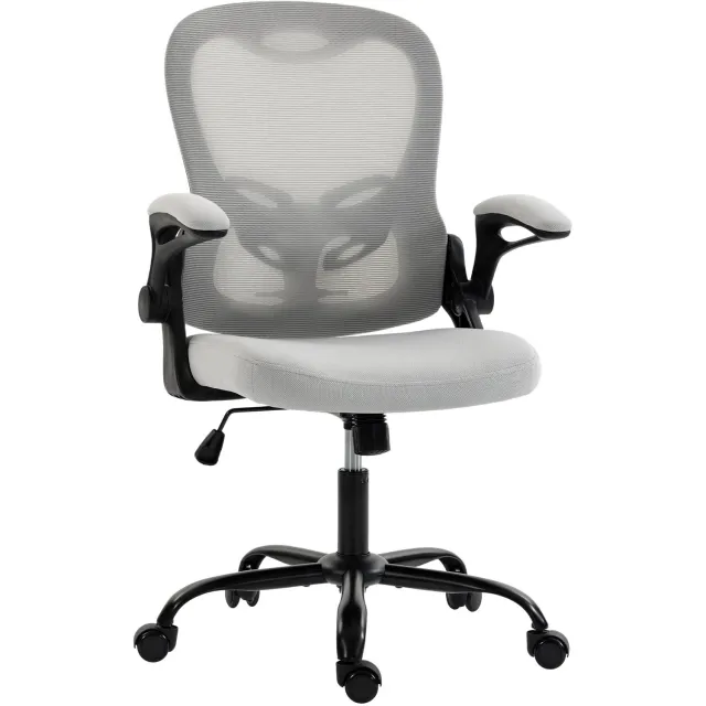 MUVANO Ergonomische bureaustoel - Opklapbare armleuningen - Ademende rugleuning - 62 x 58 cm - In hoogte verstelbaar met kantelfunctie - Voor thuiswerken grijs