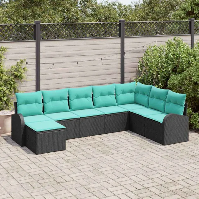 vidaXL Bankstel 8 st Zwart en Turquoise poly rattan, foto 2