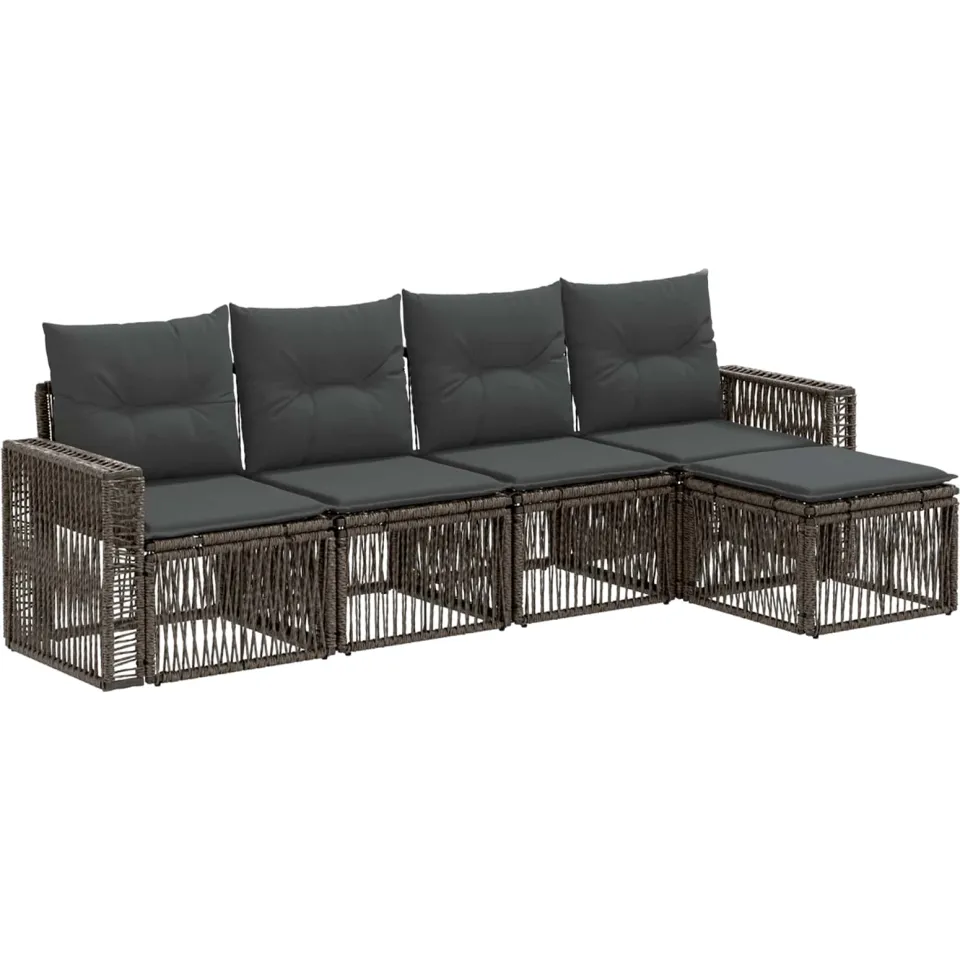 vidaXL Tuinbankenset 5 st Grijs en Donkergrijs poly rattan, foto 3