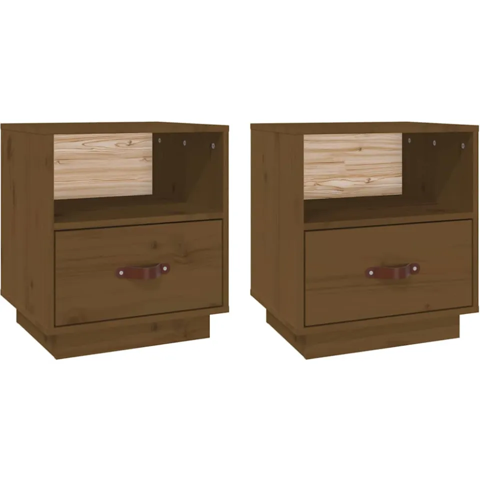 vidaXL Nachtkastjes 2 st 40x34x45 cm massief grenenhout honingbruin bruin