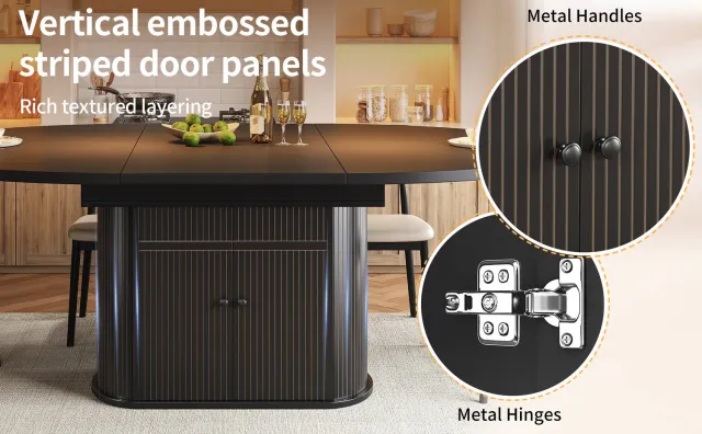 MIVRAY Eettafel - Uitschuifbaar Met Opbergruimte En Verstelbare Planken - Voor Keuken En Eetkamer - MDF - 118-158x118x76,5 Cm - Zwart