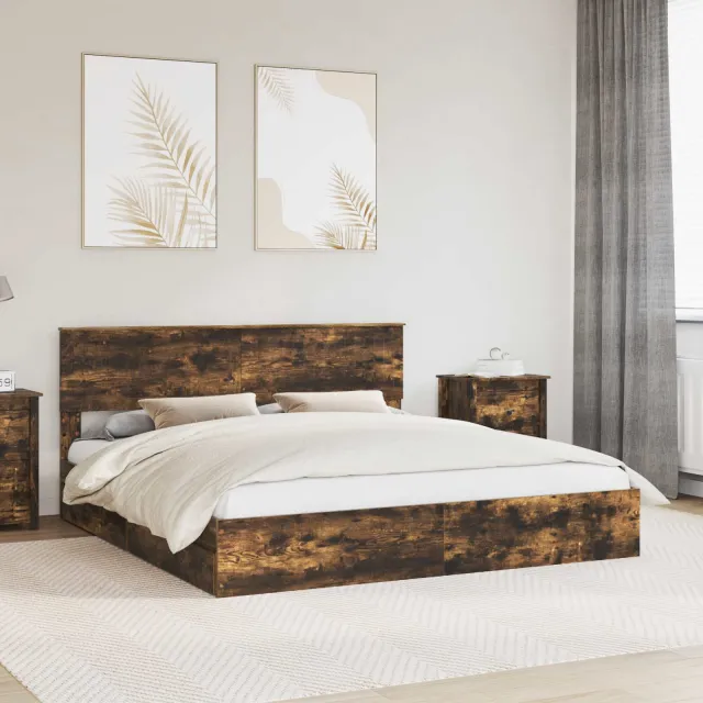 vidaXL Opslag bed met lade Gerookt eiken 180 x 200 cm Bewerkt hout Bruin