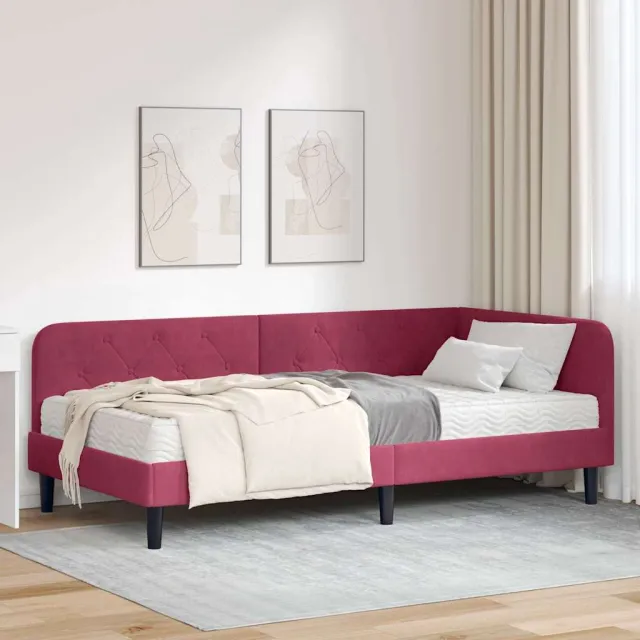 vidaXL Hoekbedframe Wijnrood 100 x 200 cm Fluweel