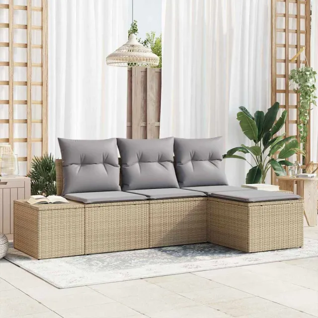 vidaXL Tuin Sofa Set 4 st Beige en Licht Grijs poly rattan, foto 2