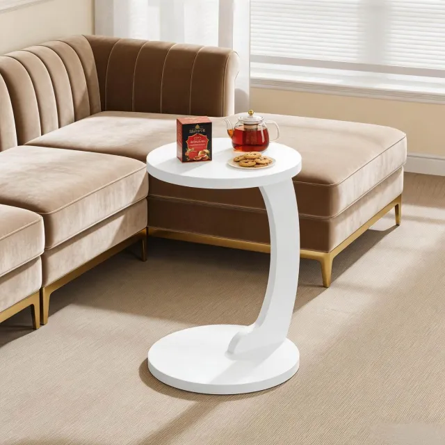 MODFU Bijzettafel - C-Vormig - Rond - Wit - MDF