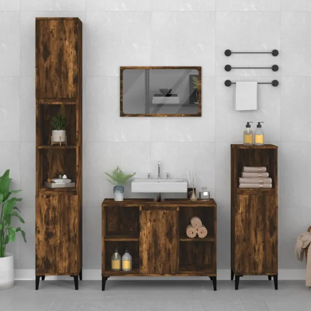 vidaXL 3-delige Badkamermeubelset bewerkt hout gerookt eikenkleurig Bruin
