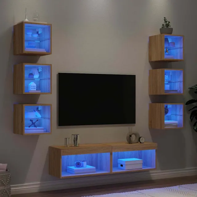 vidaXL 8-delige Tv-wandmeubelset met LED bewerkt hout sonoma eiken Bruin