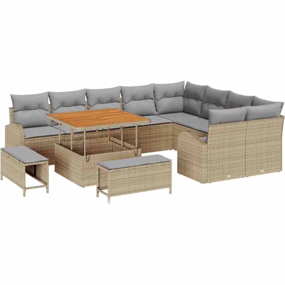 vidaXL Tuinbankenset 12 st Beige poly rattan, foto 4