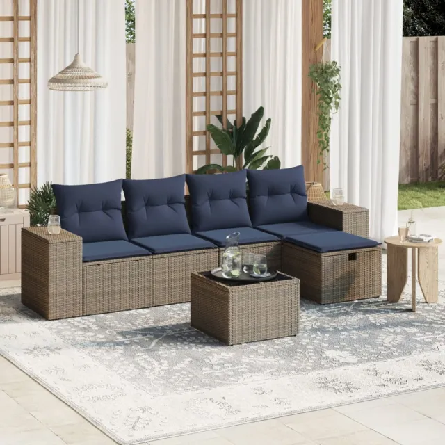 vidaXL 6-delige Loungeset met kussens poly rattan grijs, foto 2