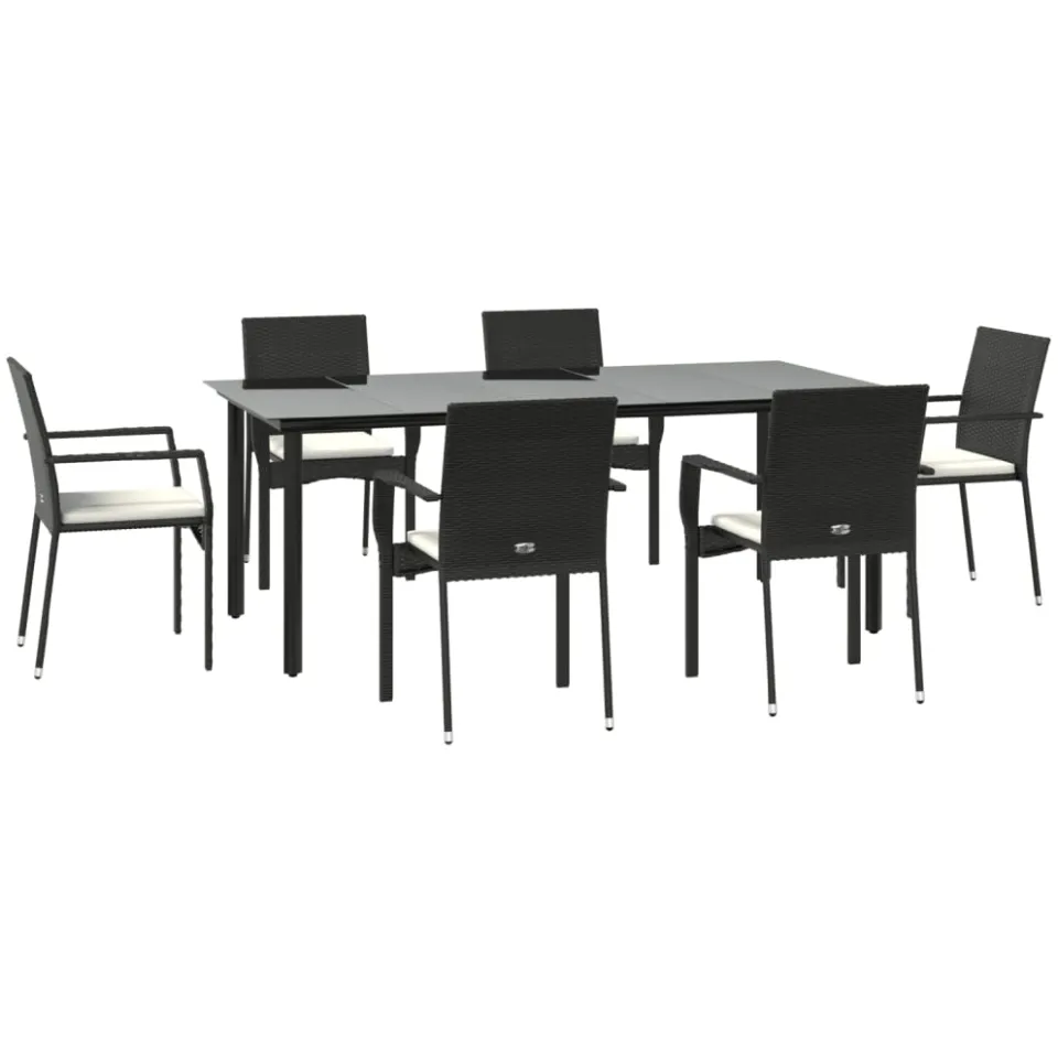 vidaXL 7-delige Tuinset met kussens poly rattan zwart