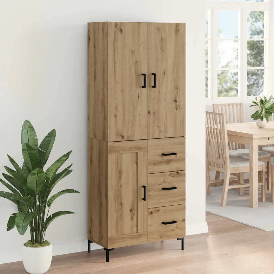 vidaXL Highboard Artisan Eiken 69,5 x 34 x 180 cm Bewerkt hout, foto 4