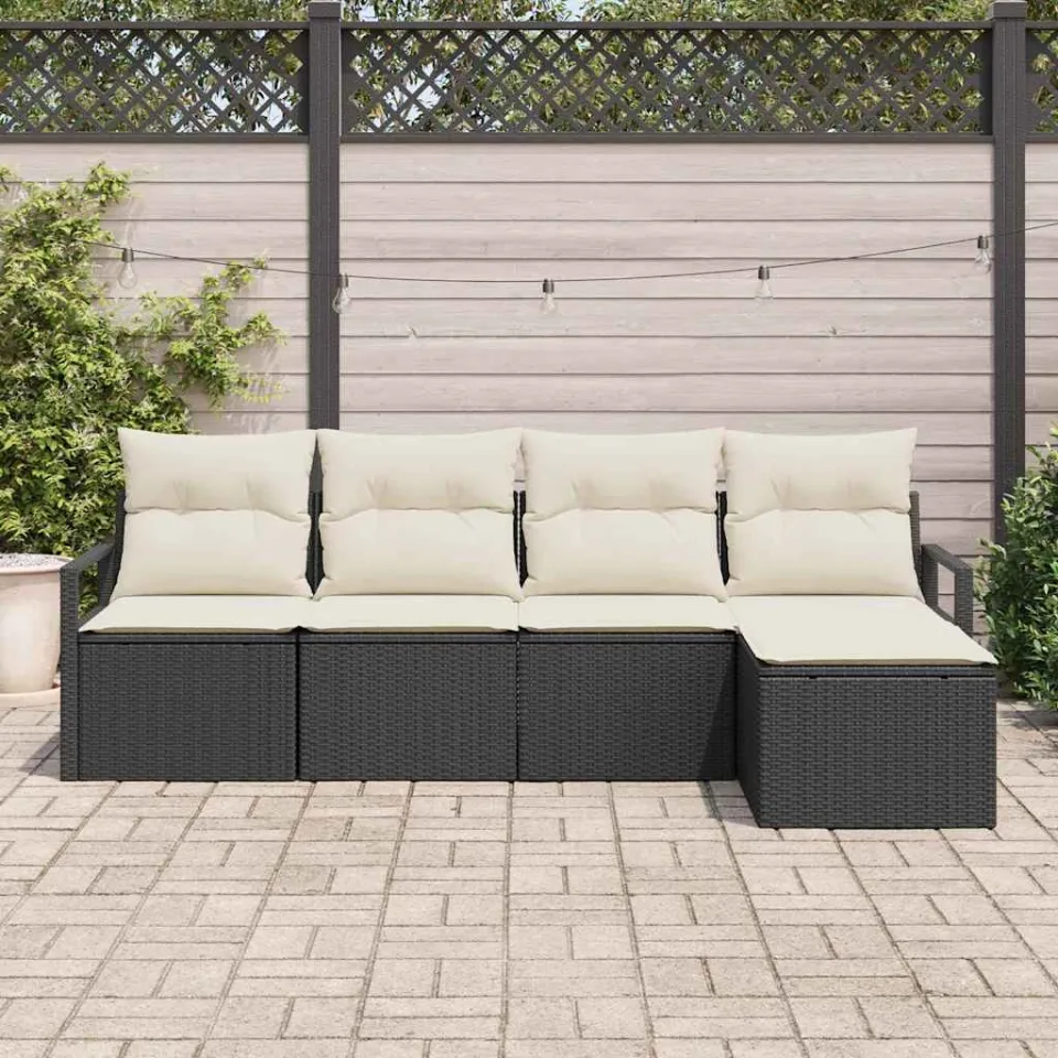vidaXL Bankstel 5 st Zwart poly rattan, foto 3