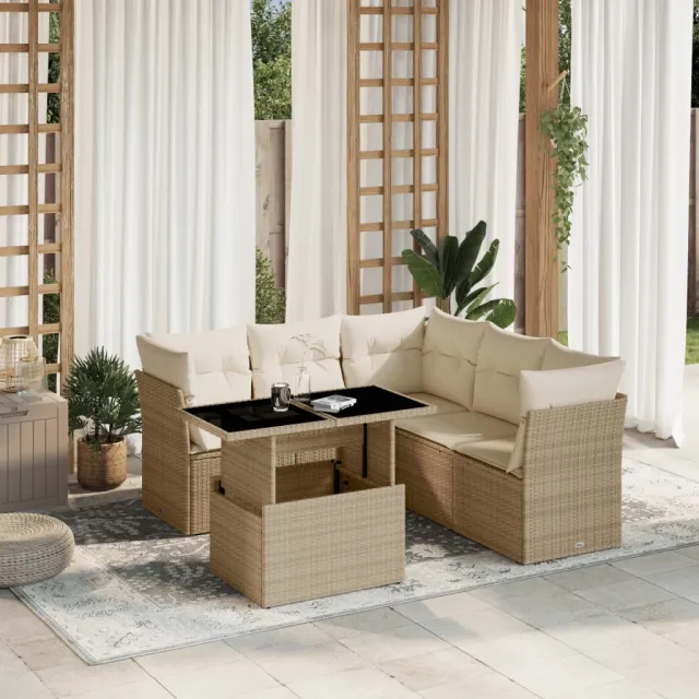 vidaXL 6-delige Loungeset met kussens poly rattan beige, foto 2