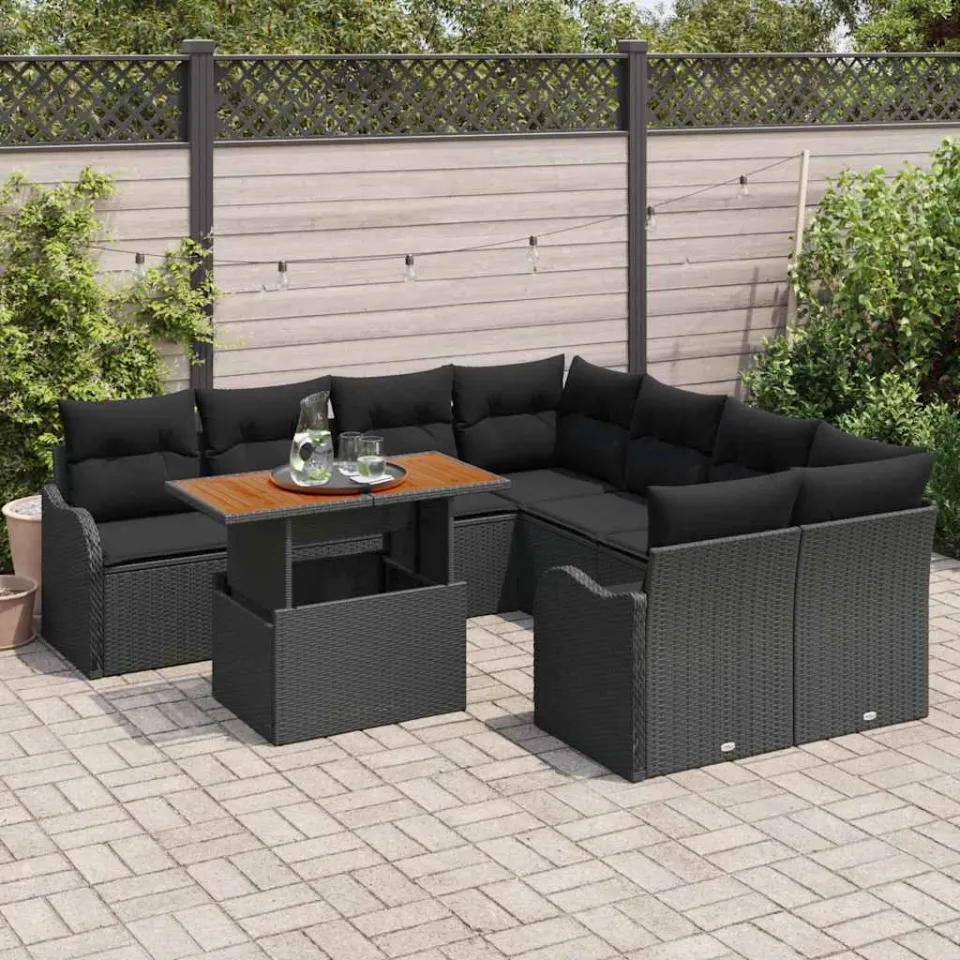 vidaXL Tuin Sofa Set 9 st Zwart Poly riet, foto 3