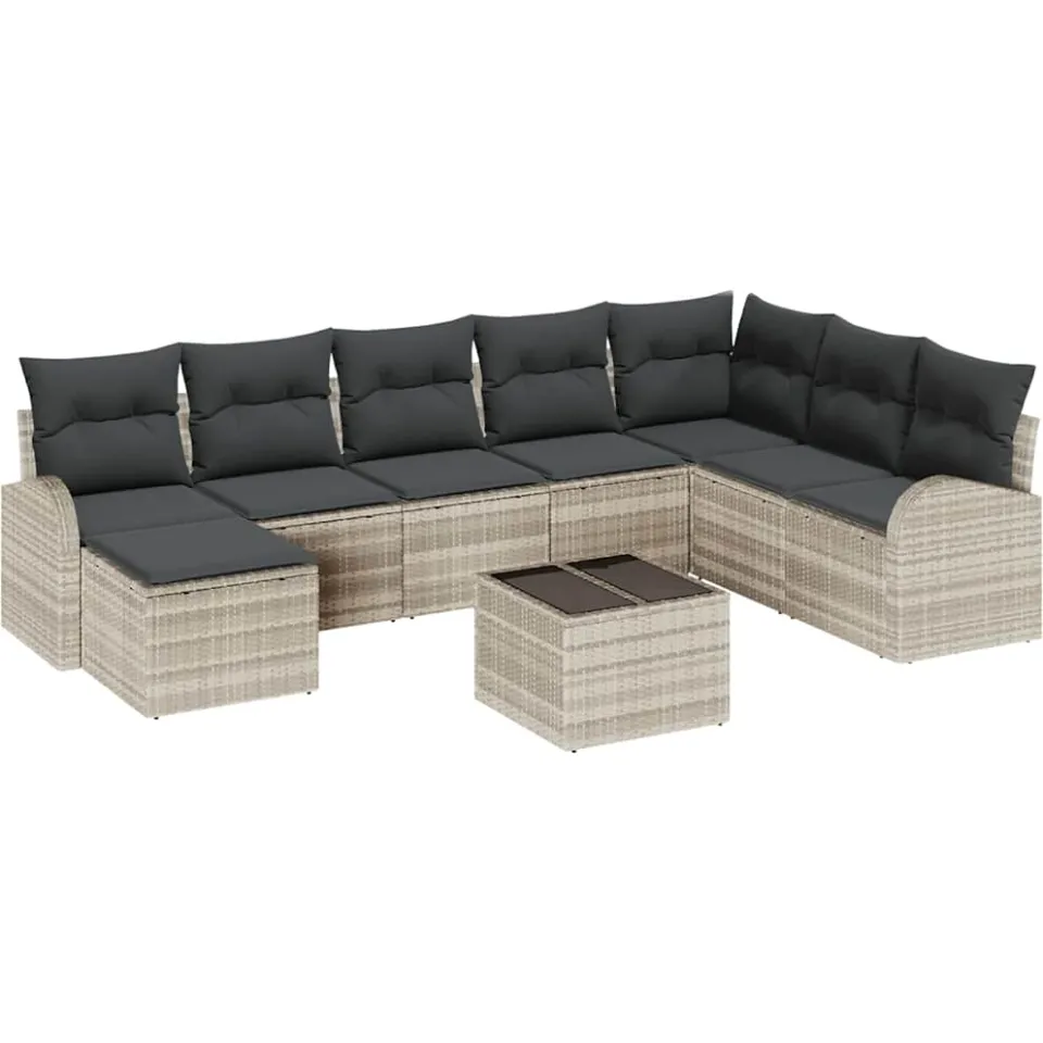 vidaXL Tuin Sofa Set 9 st Lichtgrijs [Synthetisch]: Poly Rattan