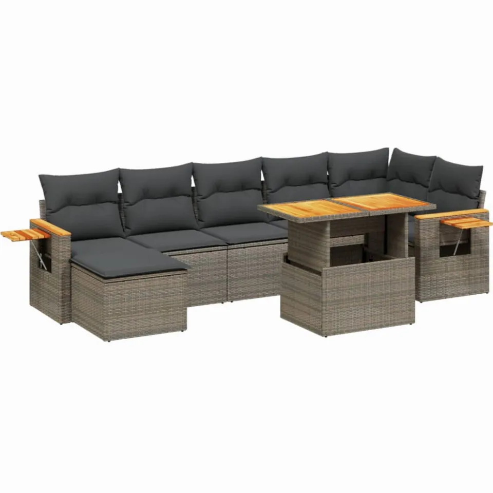 vidaXL 8-delige Loungeset met kussens poly rattan grijs, foto 3