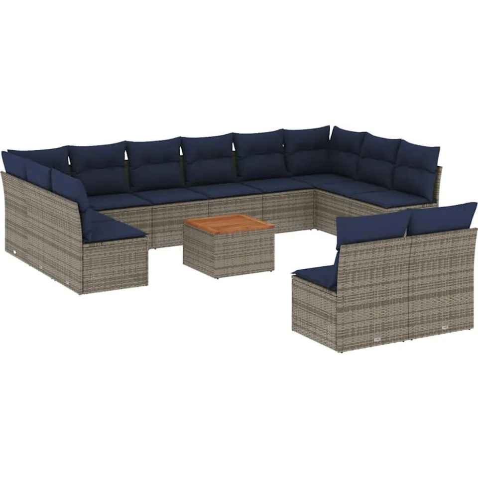 vidaXL 13-delige Loungeset met kussens poly rattan grijs, foto 3