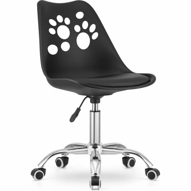 LEOBERT PRINT Bureaustoel Zwart, Modern Ergonomisch Design, Verstelbare Zithoogte, Chromen Basis, Geschikt voor Kinderkamer, Thuiswerkplek of Kantoor, Max. 110 kg