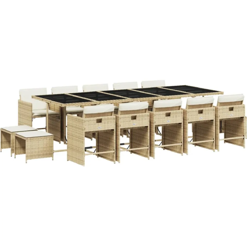 vidaXL 15-delige Tuinset met kussens poly rattan beige, foto 3