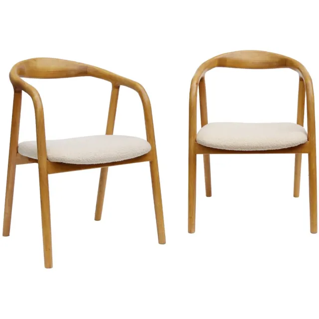 sweeek Set van 2 stoelen van rubberhout, zitting bouclé vintage - l 55 x b 57 x h 79 cm - sara Naturel