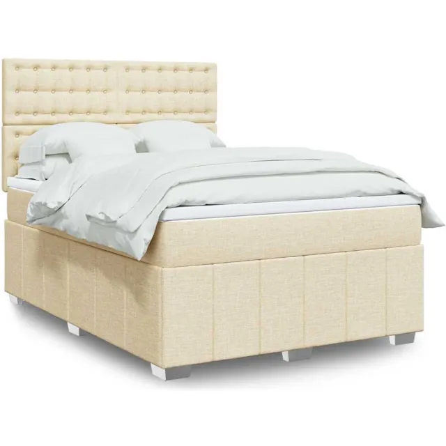 vidaXL Boxspring met matras stof crèmekleurig 140x190 cm
