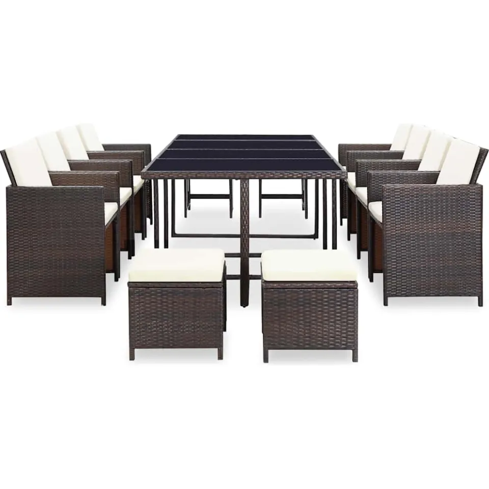 vidaXL 13-delige Tuinset met kussens poly rattan bruin, foto 2