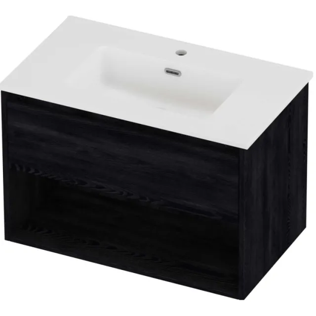 Proline Tribute Badmeubelset Porselein Elegant Met Schap 80x46x54 cm Mat White Black Oak Eiken
