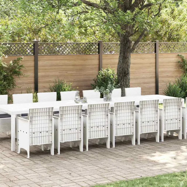 vidaXL Tuin Eettafelset met kussens 15 st Wit PP, foto 2