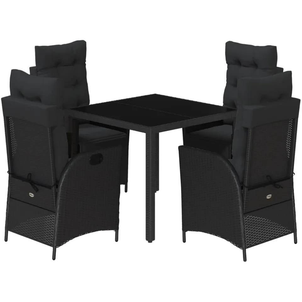 vidaXL 5-delige Tuinset met kussens poly rattan zwart