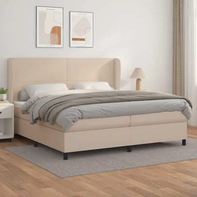 vidaXL Boxspring met matras kunstleer cappuccinokleurig 200x200 cm Bruin