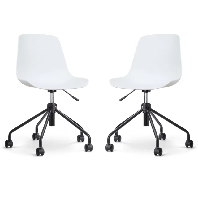 Nolon Nout-Pip Bureaustoelen Set van 2 Wit - Kunststof Zitting - Verstelbaar - Wieltjes - Zwart Onderstel Wit - Zwart onderstel