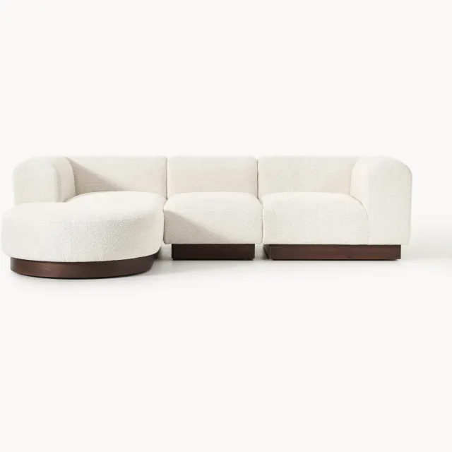Westwing Collection Modulaire bank Natalie (3-zits) uit teddy-bouclé met poef (links/rechts) Wit
