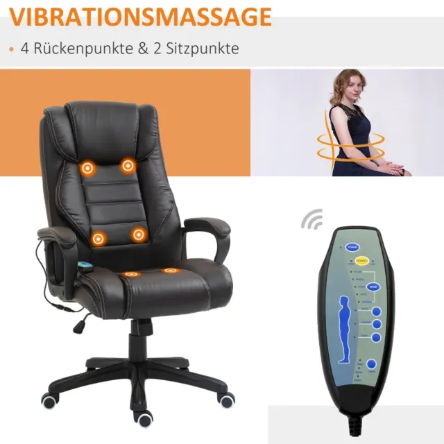 HAUSS SPOLE Bureaustoel - Ergonomische Directiestoel Met Vibratiemassage En Wipfunctie - Voor Kantoor En Thuiswerkplek - Kunstleer Bruin Zwart