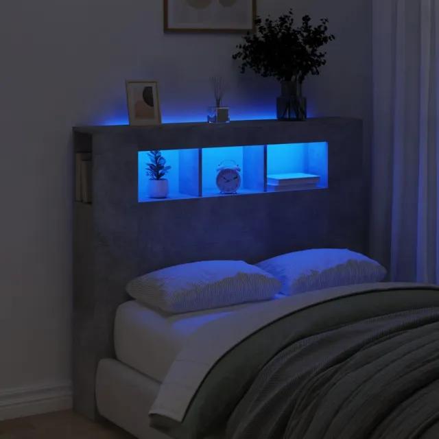 vidaXL Hoofdeinde met LED 120x18,5x103,5 cm bewerkt hout betongrijs
