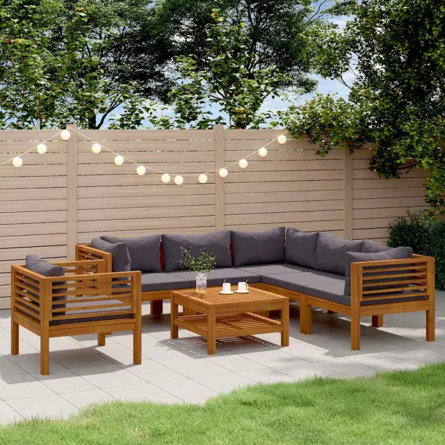 vidaXL 7-delige Loungeset met kussens massief acaciahout grijs, foto 2